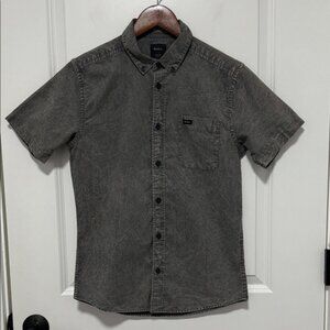 RVCA Button Down Gray Shirt X Small Slim Fit Short Sleeve Men's Cotton Blend
